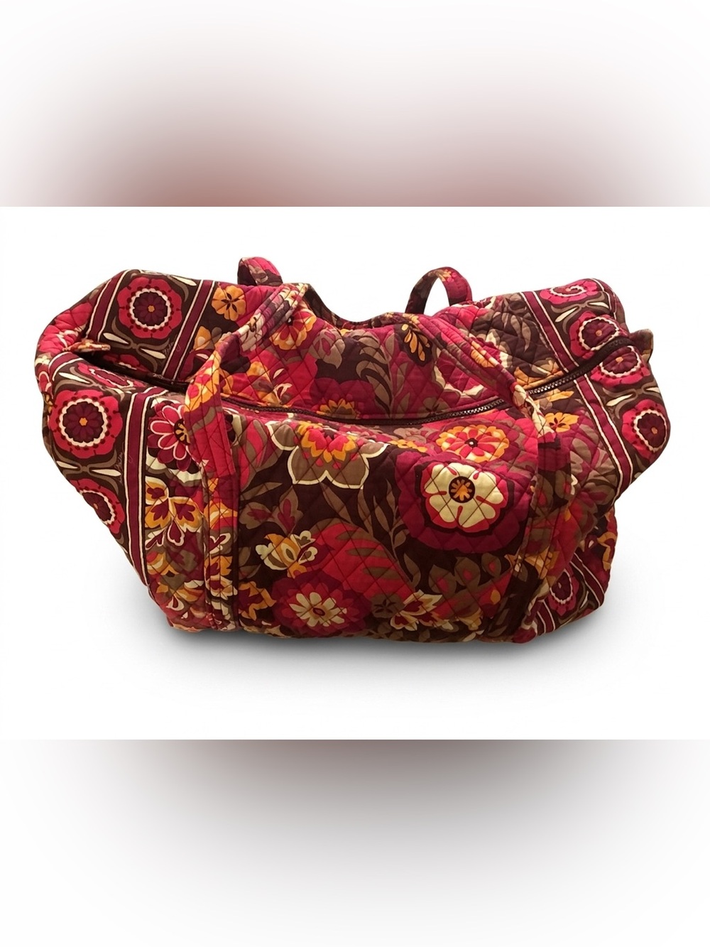 Vera Bradley Quilted Floral Travel Bag in Red, Brown and Yellow
